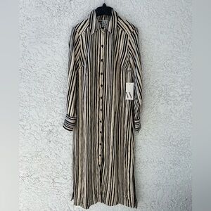 Worthington Long Sleeve Satin Striped Midi Shirt Dress Size 2